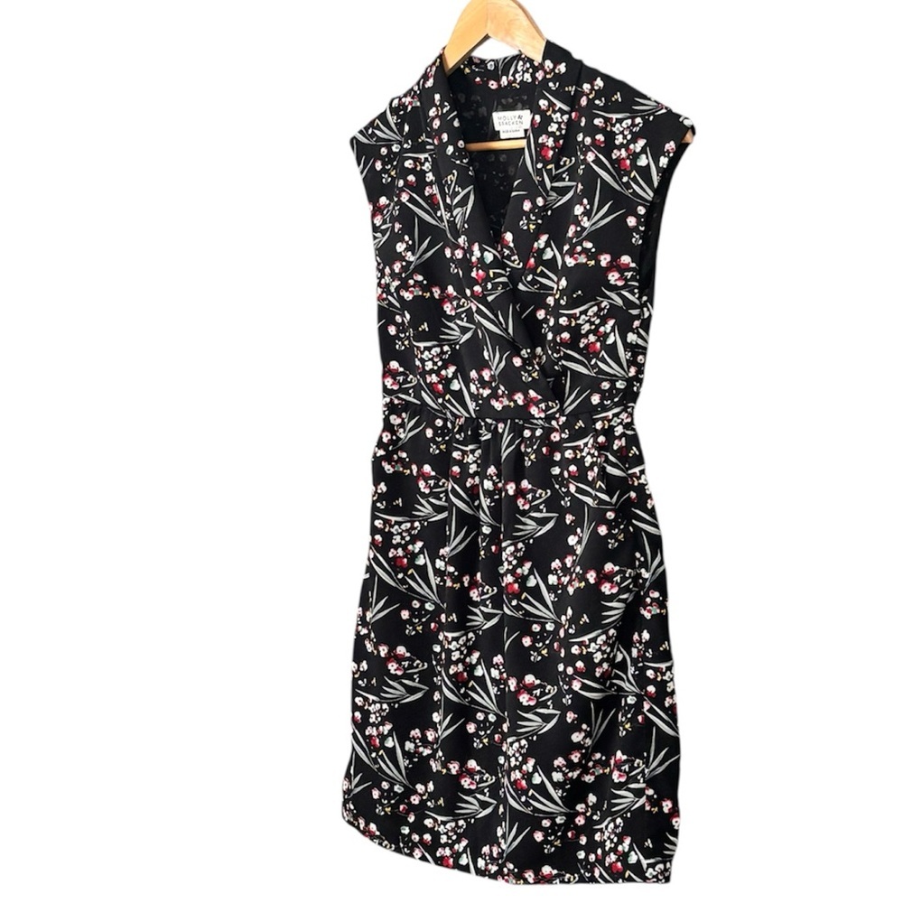 Molly Bracken Black Floral Dress Shawl Collar Wrap-style Bodice | XS | Pockets! - Picture 5 of 10